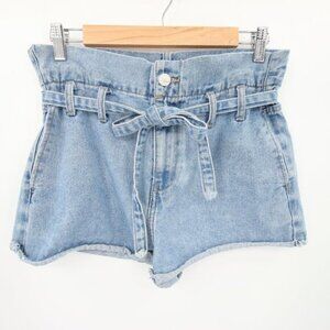 Redial Jean Shorts 4 Blue Paper Bag Style High Waist Denim Belted Boyfriend